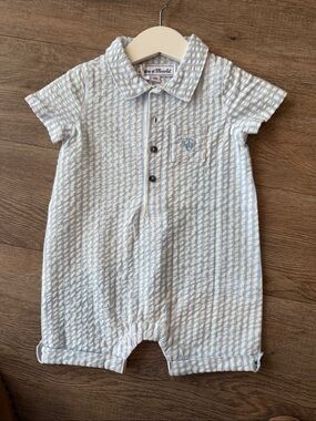 Tartine et chocolat Blue and White Seersucker romper